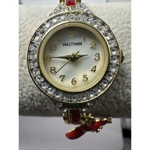 Waltham‎ WR006 Ladies MOP Watch New Battery 21MM 7.5" Gold Tone Charm A62